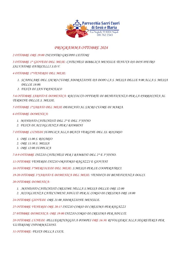 PROGRAMMA OTTOBRE 2024